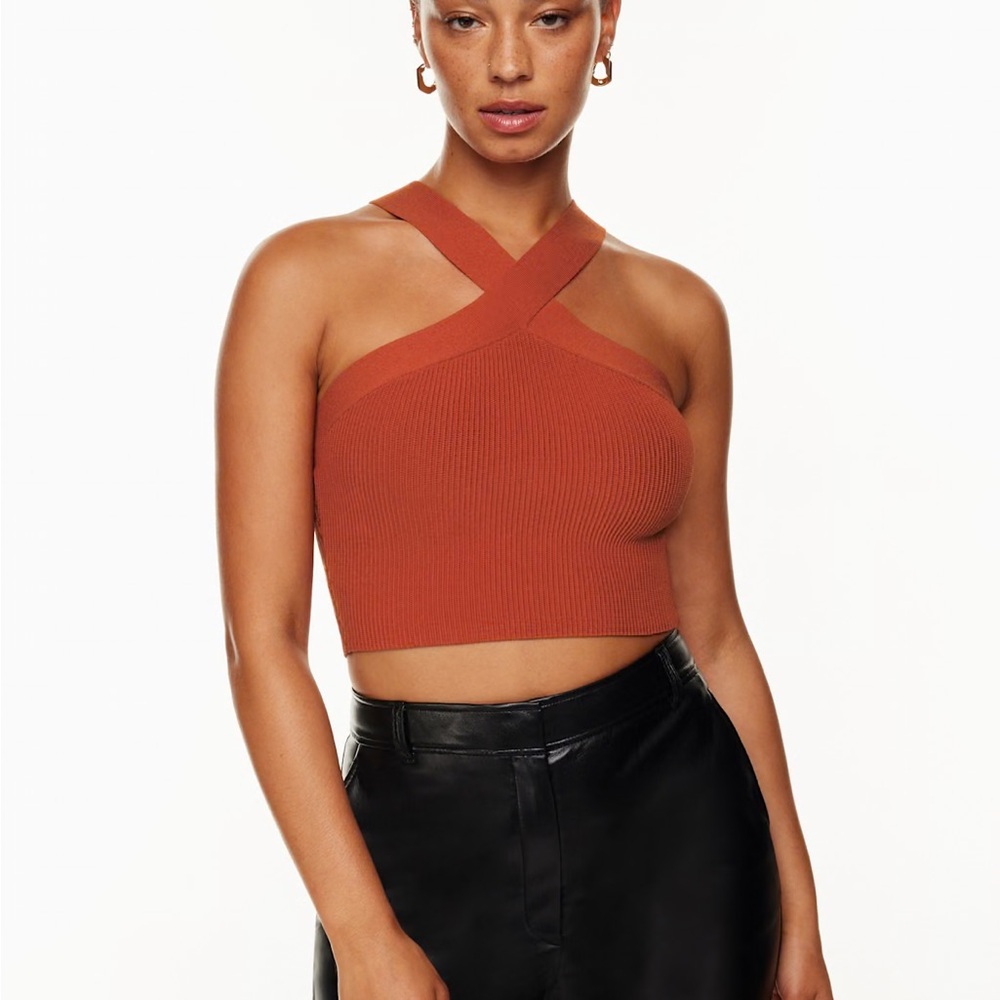Aritzia Sculpt Knit Criss Cross Crop Tank in Corsa Red